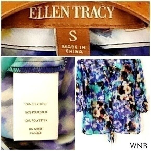 Ellen Tracy Front Tie Knot Button Down Top Small 7 0013 - Picture 3 of 4